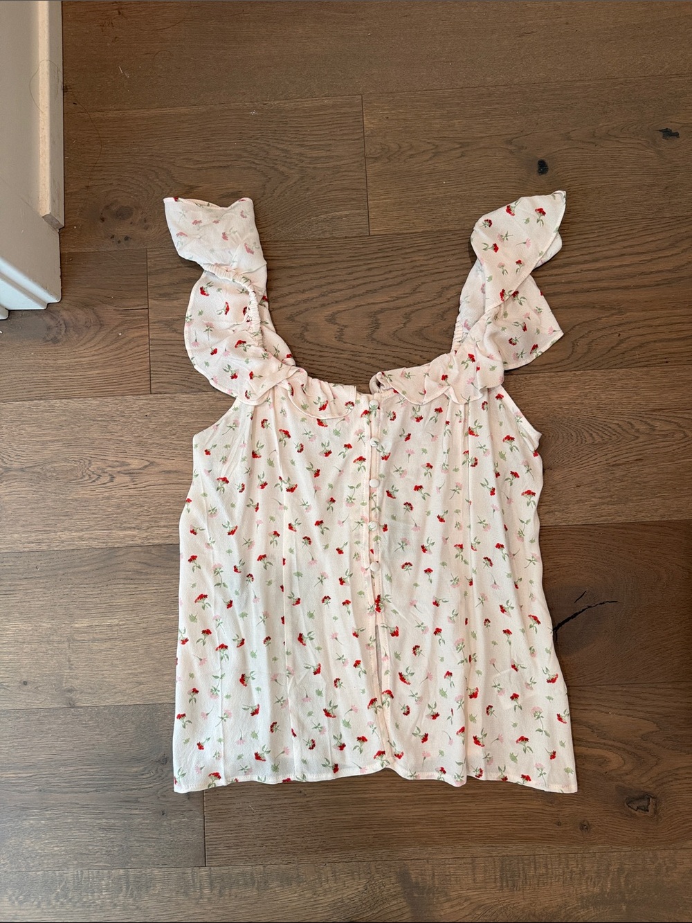 H&M White Floral Ruffle Strap Camisole